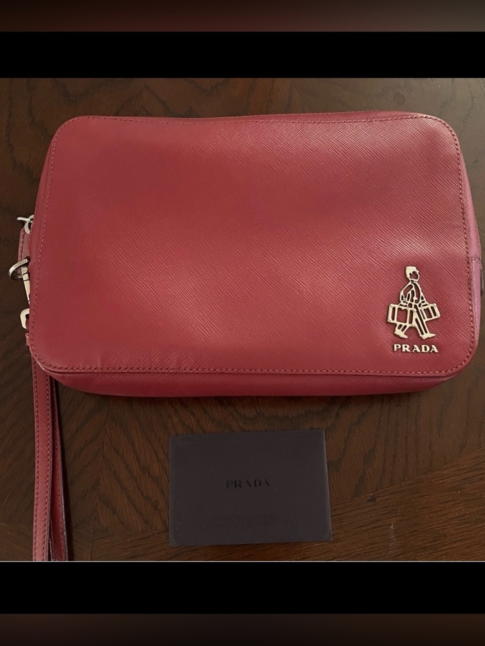 Prada Saffiano Leather Porter Clutch & Wristlet, RARE